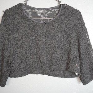 Corrected Womens Black Lace Vintage Mid Sleeve Cropped Short Cover Up Size Large